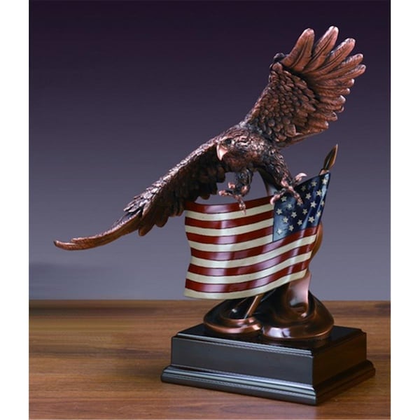 Dwellingdesigns F Eagle With Flag Bronze Plated Resin Sculpture - 14 x 11 x 16 in. - DW2460181
