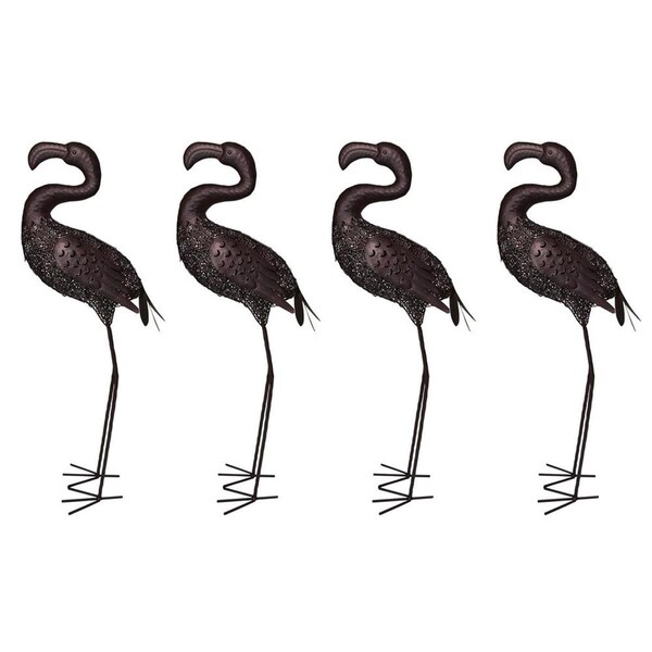 Pisos 35 in. Steel Garden Flamingo Metal Bird Sculpture Statue w/Solar Lght & Ground Stake, Bronze, 4PK - PI2476118