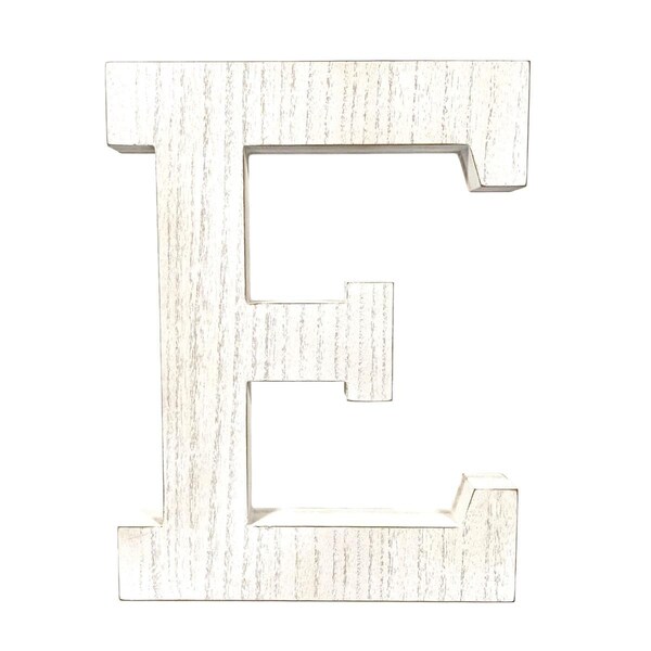 Homeroots 16 in. Distressed Wooden Initial Letter E Sculpture, White Wash - 478357