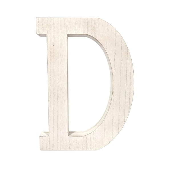 Palacedesigns 16 in. Distressed Wooden Initial Letter D Sculpture, White Wash - PA3110703
