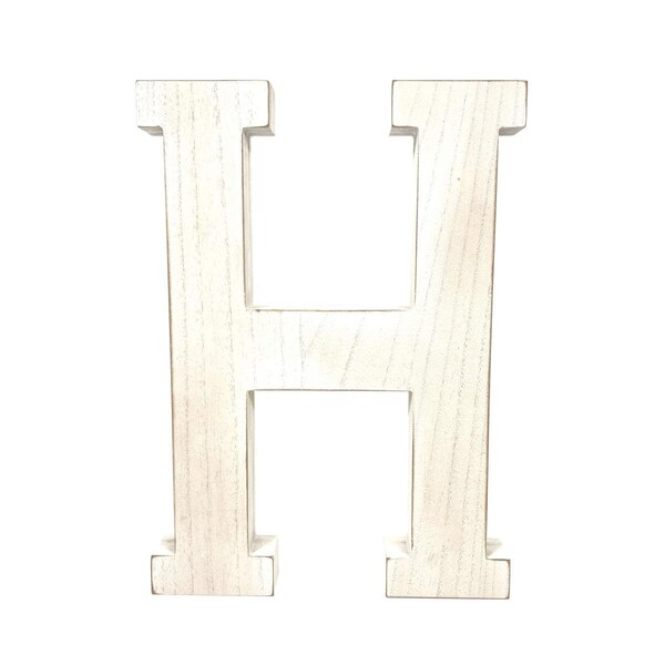 Palacedesigns 16 in. Distressed Wooden Initial Letter H Sculpture, White Wash - PA3111368