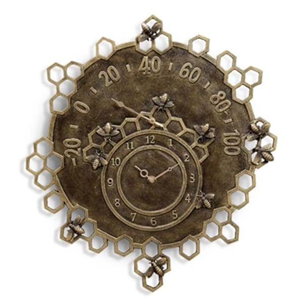 Spi Busy Bees Garden Clock & Thermometer - 23.5 x 21.5 x 2 in. - 34263