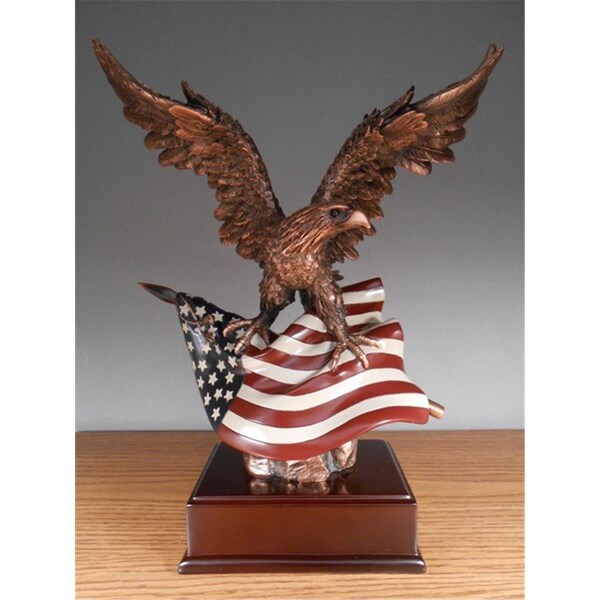 Marian Imports F Eagle With Flag Bronze Plated Resin Sculpture - 12 x 7 x 15 in. - 51154