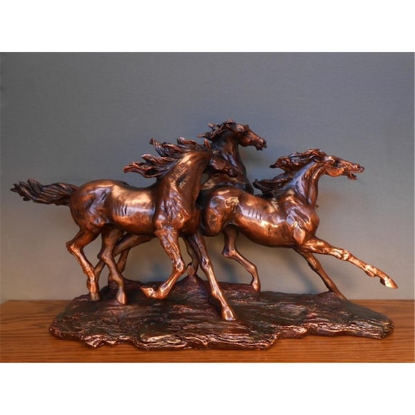 Dwellingdesigns F Three Horses Galloping Bronze Plated Resin Sculpture - DW2619759