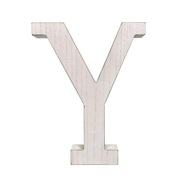 Homeroots 16 in. Distressed Wooden Initial Letter Y Sculpture, White Wash - 478377
