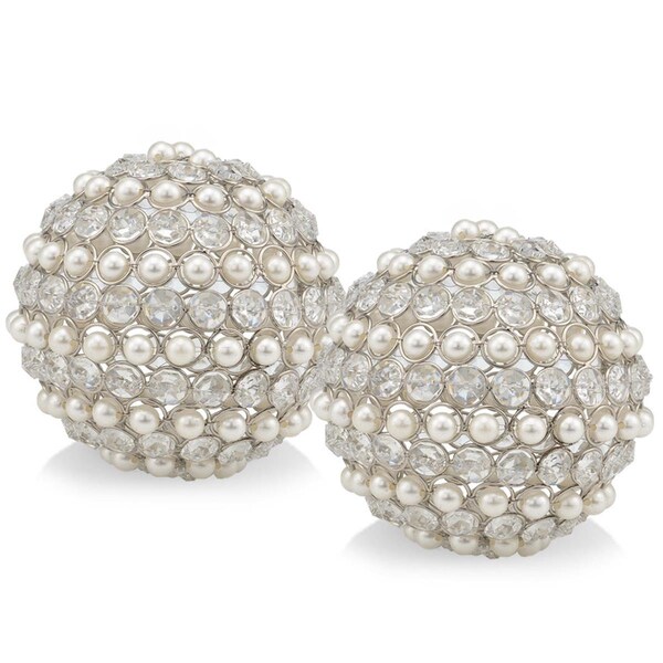 Homeroots 5 in. Faux Crystal Decorative Orb Sculptures, Silver & Clear, 2PK - 480015