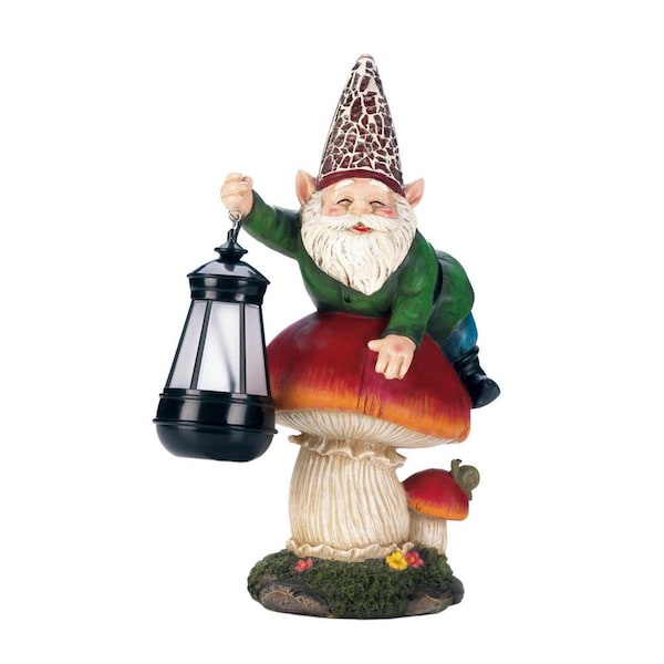 Summerfield Terrace Gnome On Mushroom Solar Statue - 10018235