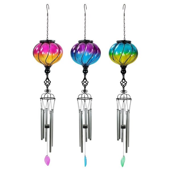 Alpine Alpine Assorted Glass/Metal 31 in. Solar Glass Balloon Wind Chime - LJJ1943A