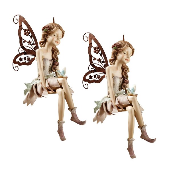 Design Toscano Fannie, the Fairy Sitting Statue: Set of Two - HF9326063