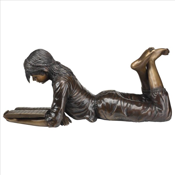 Design Toscano Young Scholar Reading Girl Bronze Garden Statue - MP5840