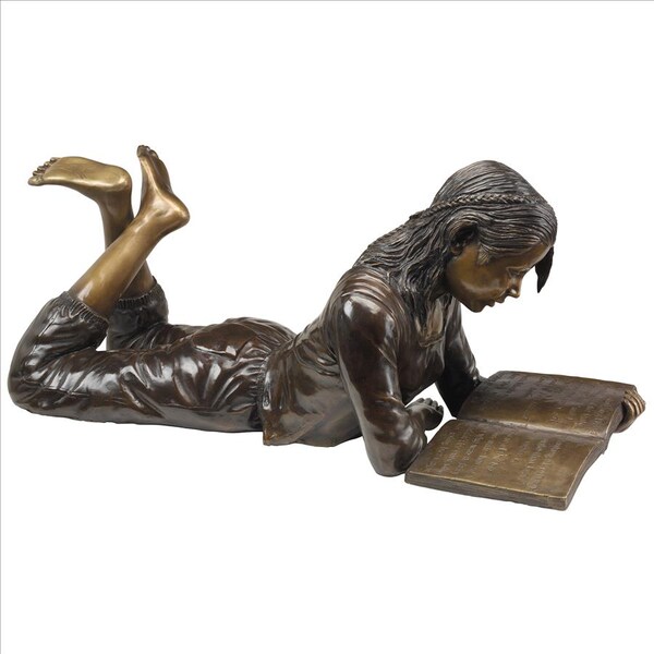 Design Toscano Young Scholar Reading Girl Bronze Garden Statue - MP5840