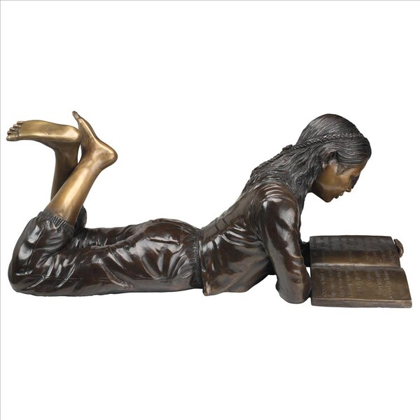 Design Toscano Young Scholar Reading Girl Bronze Garden Statue - MP5840