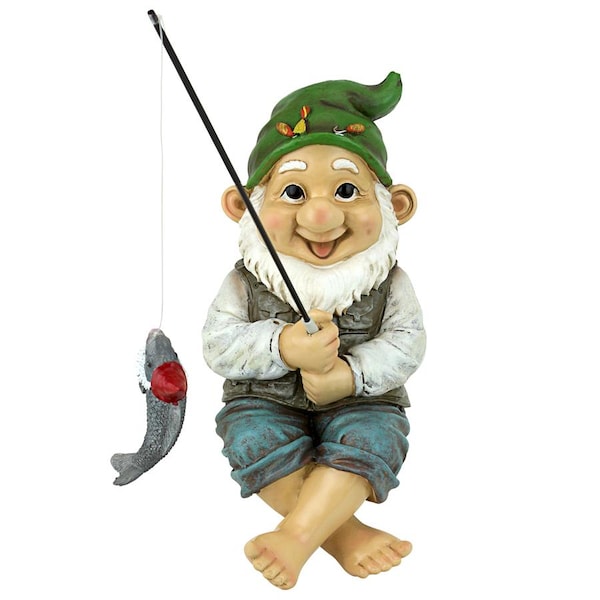 Design Toscano Ziggy, the Fishing Gnome Garden Sitter Statue - QM2806500