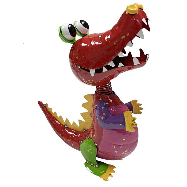 Continental Art Center Colorful Enameled Metal Alligator Statue - Red - 22177A