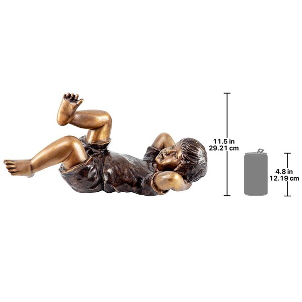 Design Toscano Lazy Days, Resting Boy Cast Bronze Piped Garden Statue - SU20193