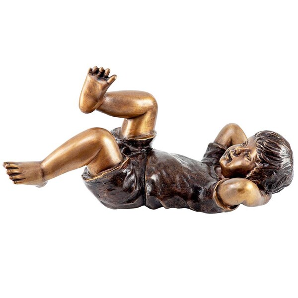 Design Toscano Lazy Days, Resting Boy Cast Bronze Piped Garden Statue - SU20193