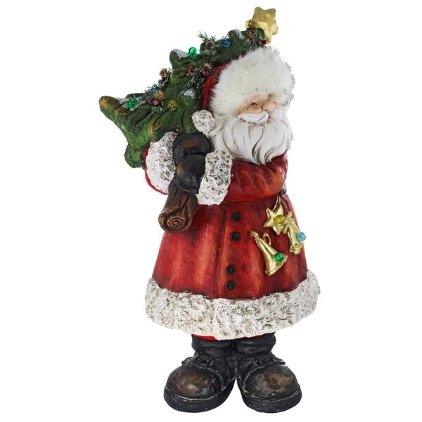 Design Toscano Santa with a Sparkling Christmas Tree Illuminated Holiday Statue - DS19739