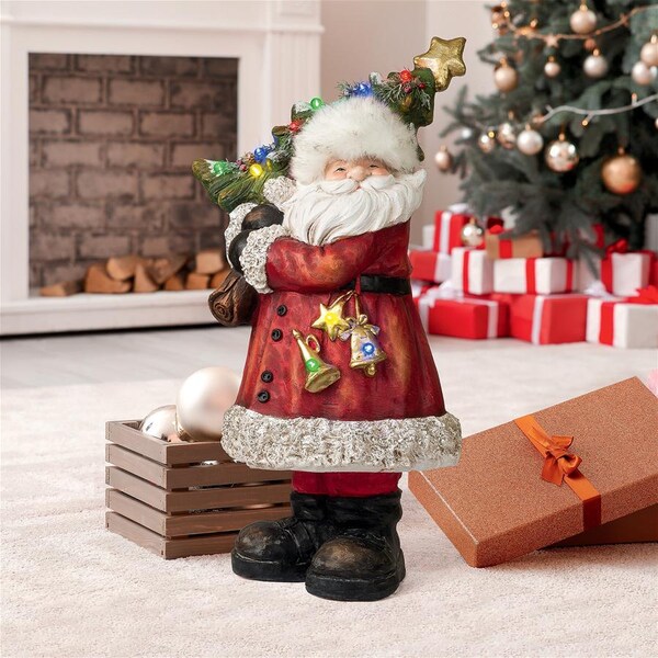 Design Toscano Santa with a Sparkling Christmas Tree Illuminated Holiday Statue - DS19739
