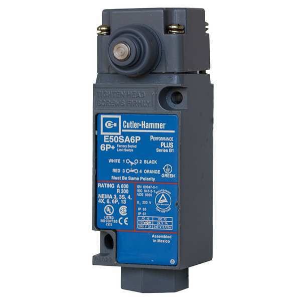 Interruptor de límite de servicio pesado Eaton, émbolo, 2NC/2NO, 10A @ 600V AC, Ubicación del actuador: Lateral - E50BS16P.