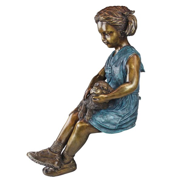 Design Toscano Sitting Savannah, Girl with Dog Cast Bronze Garden Statue - PN6341