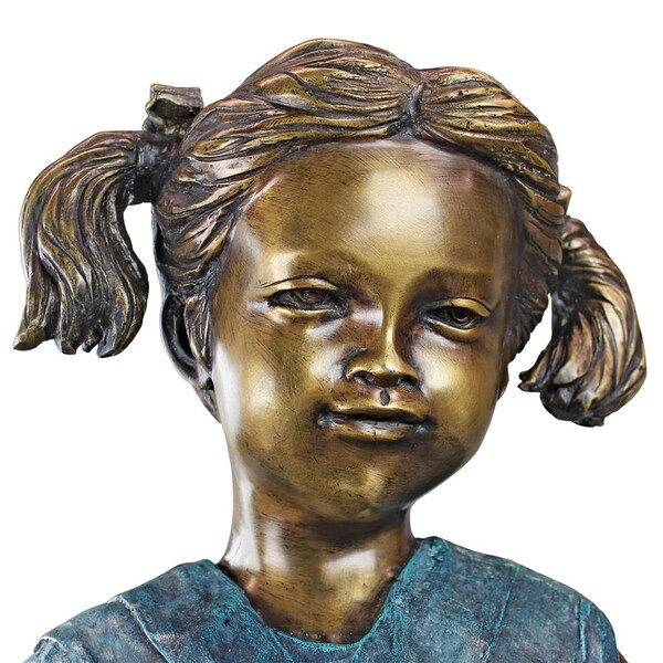 Design Toscano Sitting Savannah, Girl with Dog Cast Bronze Garden Statue - PN6341