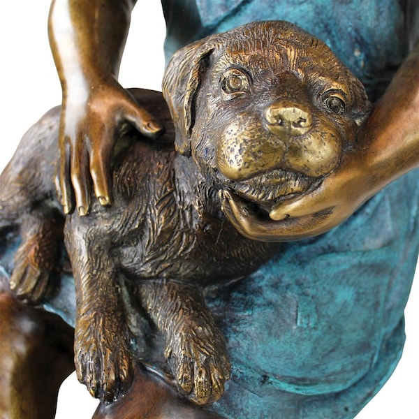 Design Toscano Sitting Savannah, Girl with Dog Cast Bronze Garden Statue - PN6341