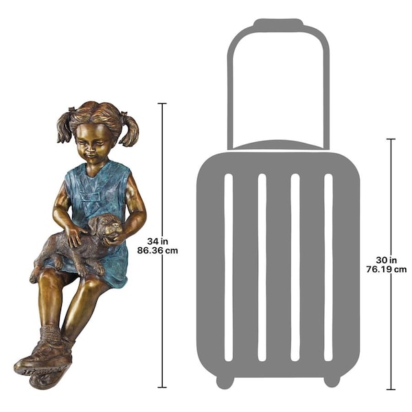 Design Toscano Sitting Savannah, Girl with Dog Cast Bronze Garden Statue - PN6341