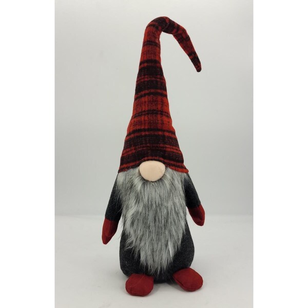 Palacedesigns 29 in. Plaid Fabric Standing Gnome, Red & Black - PA3099919