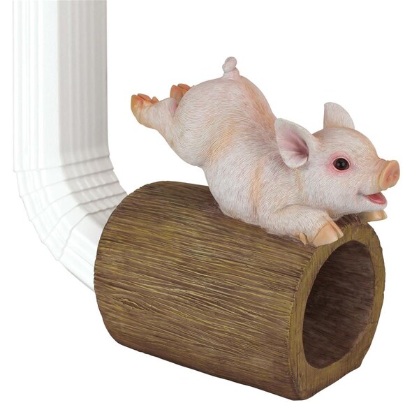 Design Toscano Hog Wild Pouncing Pig Gutter Guardian Downspout Statue - QM2868900