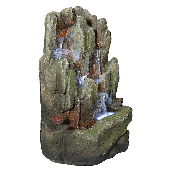 Design Toscano Lost Falls Cascading Waterfall Illuminated Tabletop Fountain - QN170016