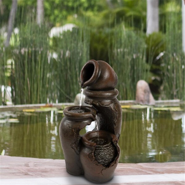 Standalone 0.9 gal Modern Decorative Polyresin Clay Pot Electric 3-Tier Fountain - ST2178107