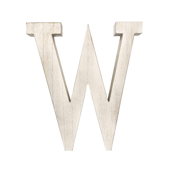 Homeroots 16 in. Distressed Wooden Initial Letter W Sculpture, White Wash - 478375