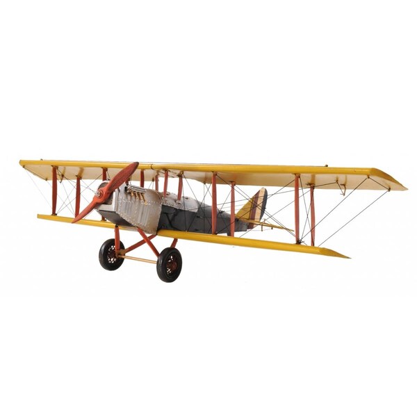 Palacedesigns 8 in. Metal Hand Painted Airplane, Yellow, Red & Gray - PA3101560