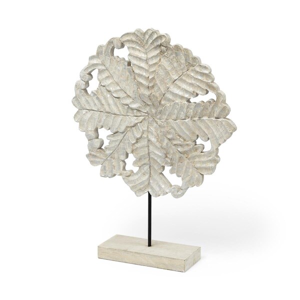 Homeroots Wood & Metal Floral Decor Sculpture, White - 392425