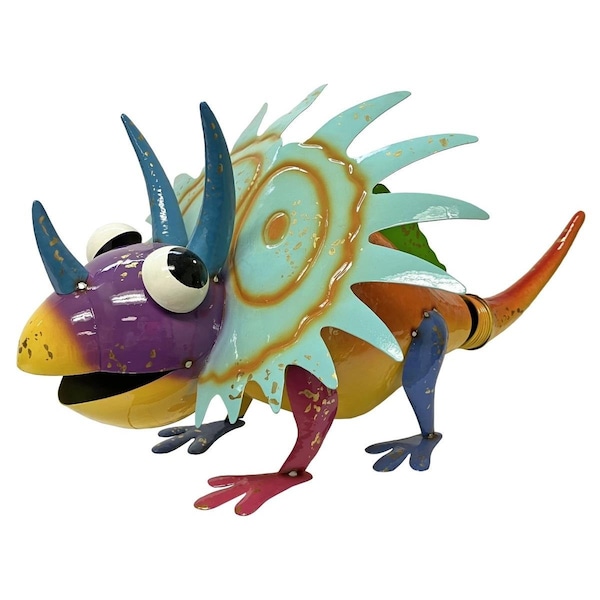 Continental Art Center Colorful Enameled Metal Triceratops Statue - Yellow - 22160A