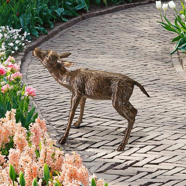 Design Toscano Standing Baby Fawn Deer Cast Bronze Garden Statue - AS223682