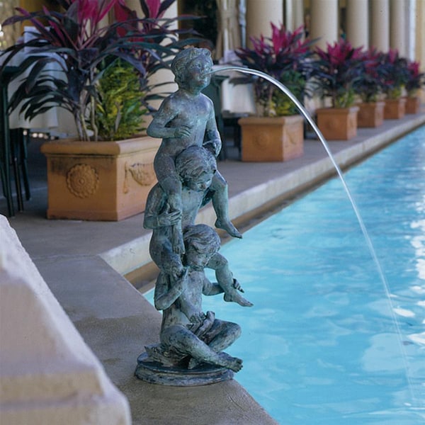 Design Toscano Child's Play Stacked Children Spitting Bronze Statue: Large - SU95425
