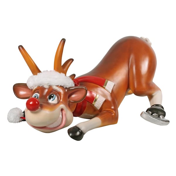 Design Toscano Slip-Slider Santa's Red-Nosed Christmas Reindeer Statue - NE170078