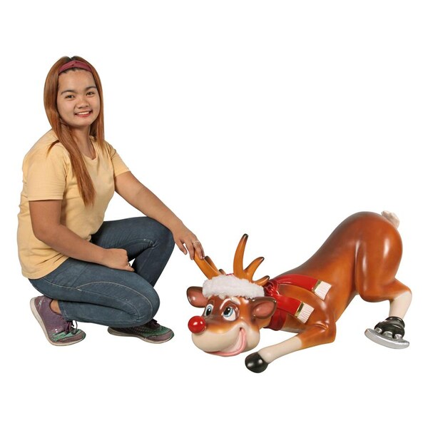 Design Toscano Slip-Slider Santa's Red-Nosed Christmas Reindeer Statue - NE170078