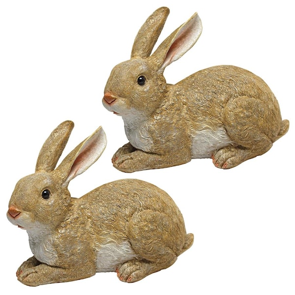 Design Toscano Bashful, the Bunny, Lying Down Garden Rabbit Statue: Set of Two - QM9200861