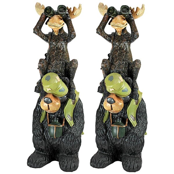 Design Toscano Back Woods Hunting Buddies, Moose and Bear Statue: Set of Two - HF9565392