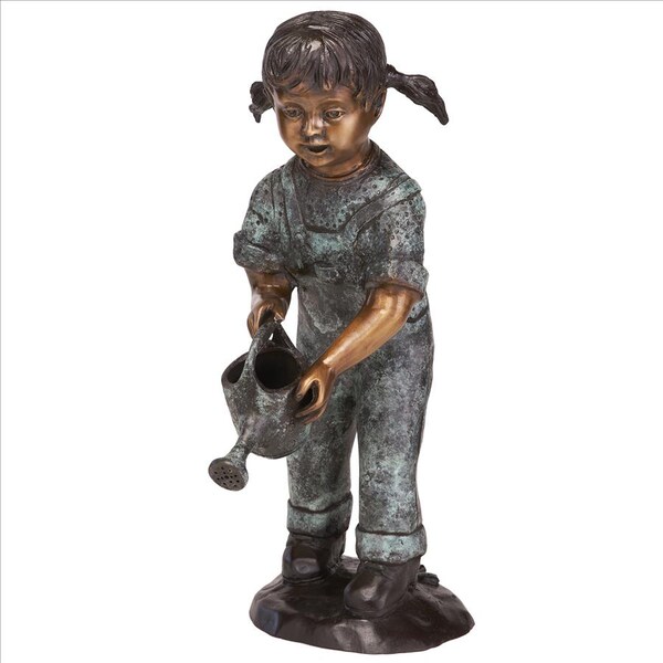 Design Toscano Watering Can Caitlyn Little Gardner Cast Bronze Garden Statue - DK262