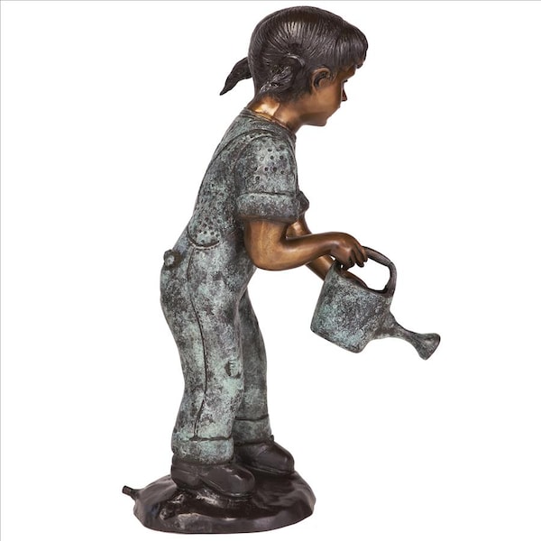 Design Toscano Watering Can Caitlyn Little Gardner Cast Bronze Garden Statue - DK262