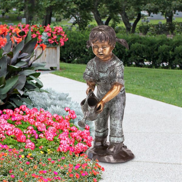 Design Toscano Watering Can Caitlyn Little Gardner Cast Bronze Garden Statue - DK262
