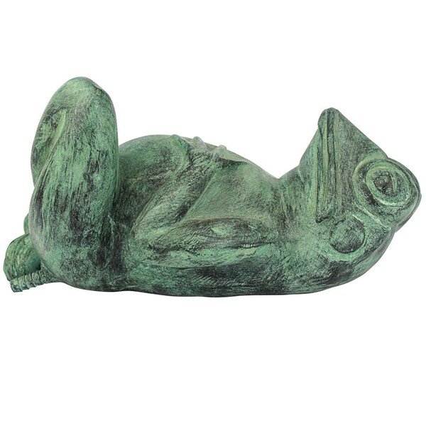 Design Toscano Spitting Lazy Frog Emerald Verde Cast Bronze Garden Statue - PN57942