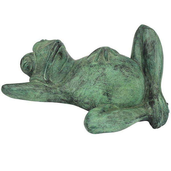 Design Toscano Spitting Lazy Frog Emerald Verde Cast Bronze Garden Statue - PN57942