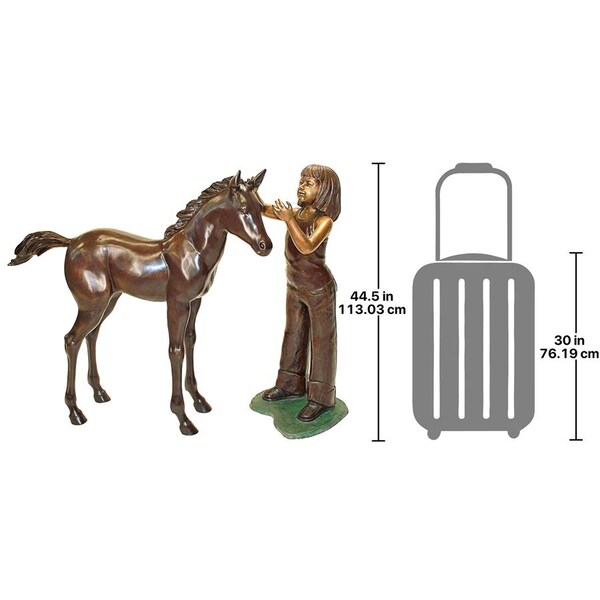 Design Toscano Preening Equestrian Girl and Horse Cast Bronze Garden Statue Set - PB91045