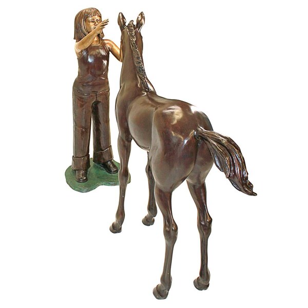 Design Toscano Preening Equestrian Girl and Horse Cast Bronze Garden Statue Set - PB91045