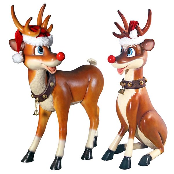 Design Toscano Santa's Christmas Red-Nosed Reindeer Statue Collection - NE980087