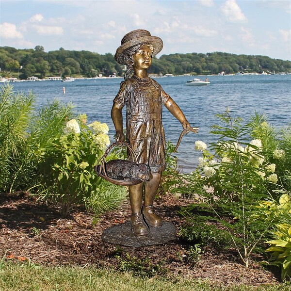 Design Toscano Hatti With Her Puppy, Girl With Dog Cast Bronze Garden Statue - PN6060